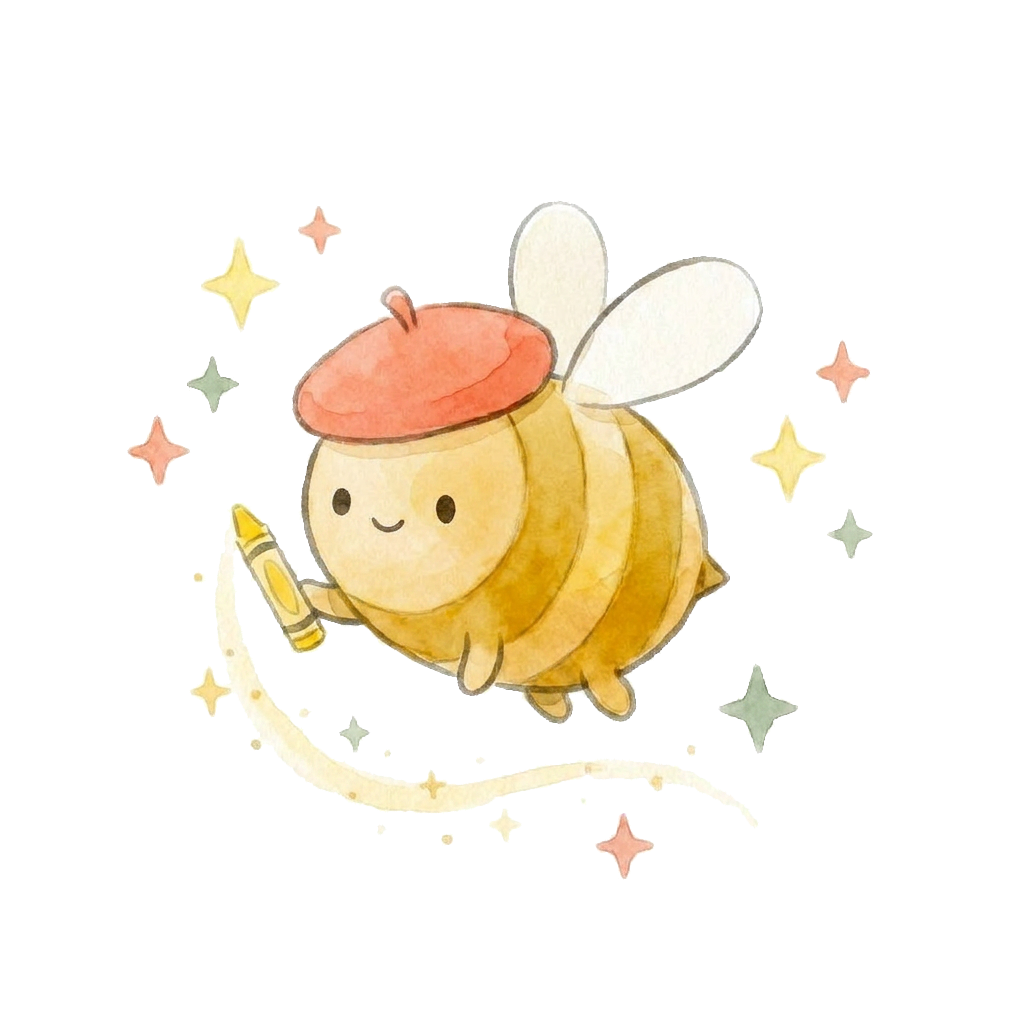 A bee surrounded by sparkles, animating the drawing